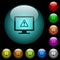 Display warning icons in color illuminated glass buttons