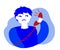 Displeased person and telephone receiver. Cartoon. Vector