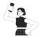 Displeased woman with not working phone bw vector spot illustration