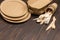 Disposable cardboard dishes. Wooden forks and spoons