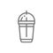 Disposable cup with milkshake, takeaway line icon.