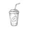Disposable cup with soda drink isolate sketch icon