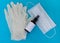 Disposable medical mask,  disposable medical rubber gloves,spray antiseptic for hands flat lay