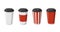 Disposable paper beverage cup templates set for coffee, mocha, latte or cappuccino with black lid. 3d blank white, big