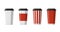 Disposable paper beverage cup templates set for coffee, mocha, latte or cappuccino with black lid. Blank white, big red