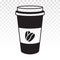 Disposable paper cup with coffee bean flat vector icon for apps and websites