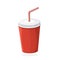 Disposable paper cup with soda and straw