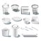 Disposable plastic dishware or tableware isolated realistic icons