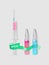 Disposable sterile Plastic medical syringe with needle and Ampoules. Transparent medical glass vial with liquid solution