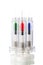 Disposable syringes with multicolored vaccines