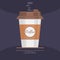 Disposable takeaway paper coffee cup in flat vector style