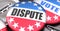 Dispute and elections in the USA, pictured as pin-back buttons with American flag colors, words Dispute and vote, to symbolize