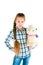 Dissatisfied girl with a toy puppy an armpit