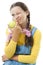Dissatisfied teenager girl with apple