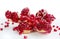 Dissected tasty garnet fruit pomegranate with seeds on white background