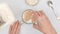 Dissolving dry yeast in warm milk. Step by step flat bread recipe, baking process.