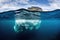 dissolving iceberg revealing underwater section through clear ocean