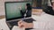 Distance learning, online schooling. close-up of laptop screen. schoolgirl watching online tutorial video lesson and