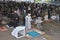 Distanced Muslim men praying in jumah prayer after 3 months quarantine in Turkey