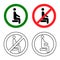 Distancing sitting. Sit here, please. Do not sit here. Forbidden icon for seat. Prohibition sign. Lockdown rule. Keep your