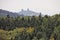 Distant castle ruins above the forest