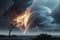distant exoplanet with massive storm, swirling clouds, and lightning