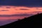 Distant horses silhouettes over a mountains against a beautiful coloured sky at dusk