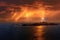 distant lighthouse with lightning strike over the sea