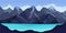 Distant Mountain Peaks and Lake Horizontal Landscape Vector Illustration