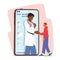 Distant Online Medicine Consultation, Smart Medical Technology. Doctor Shaking Hands with Patient at Huge Mobile Phone