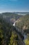 Distant view of Upper Falls waterfall in Grand Canyon of the Yellowstone National Park USA