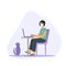 Distant work at home,  freelance. Protect yourself. Flat illustration.