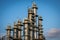 Distillation column towers  with blue sky background  in chemical plant