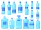 Distilled water bottles. Plastic big bottle with liter mineral bottled drinks for consumption store, blue lid