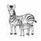 Distinctive Art: Zebra And Baby Standing On White Background