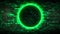 Distinctive green neon circle on brick wall with glowing effect