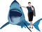 Distinguished woman next to a shark-