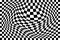 Distorted chequered chessboard background. Vaporing, stretching, deeping effect. Psychedelic pattern with warped black