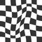 Distorted chessboard background. Psychedelic pattern with warped black and white squares. Race flag or plaid texture
