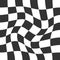 Distorted chessboard texture. Psychedelic pattern with warped black and white squares. Race flag or plaid layout