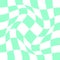Distorted chessboard with vortex effect. Twisted checkered optical illusion. Psychedelic pattern with warped green and