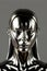 Distorted face of mannequin made of metal. Surrealist art and modern concept.