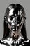Distorted face of mannequin made of metal. Surrealist art and modern concept.