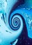 Distorted photo, blue twisted spiral. fantastic picture of space. Vertical photo