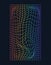 Distorted and warped rainbow laser grid on dark background. Retrowave, synthwave, rave, vaporwave.Trendy retro 1980s, 90s style