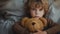 Distraught Child Finds Comfort In The Embrace Of A Teddy Bear, Ample Copy Space