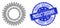 Distress Product Designer Round Seal and Recursive Clock Gear Icon Composition