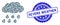 Distress Severe Weather Seal Stamp and Recursion Rain Cloud Icon Composition