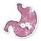 distressed sticker of a cartoon bloated stomach