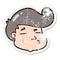 distressed sticker of a cartoon boy\\\'s face